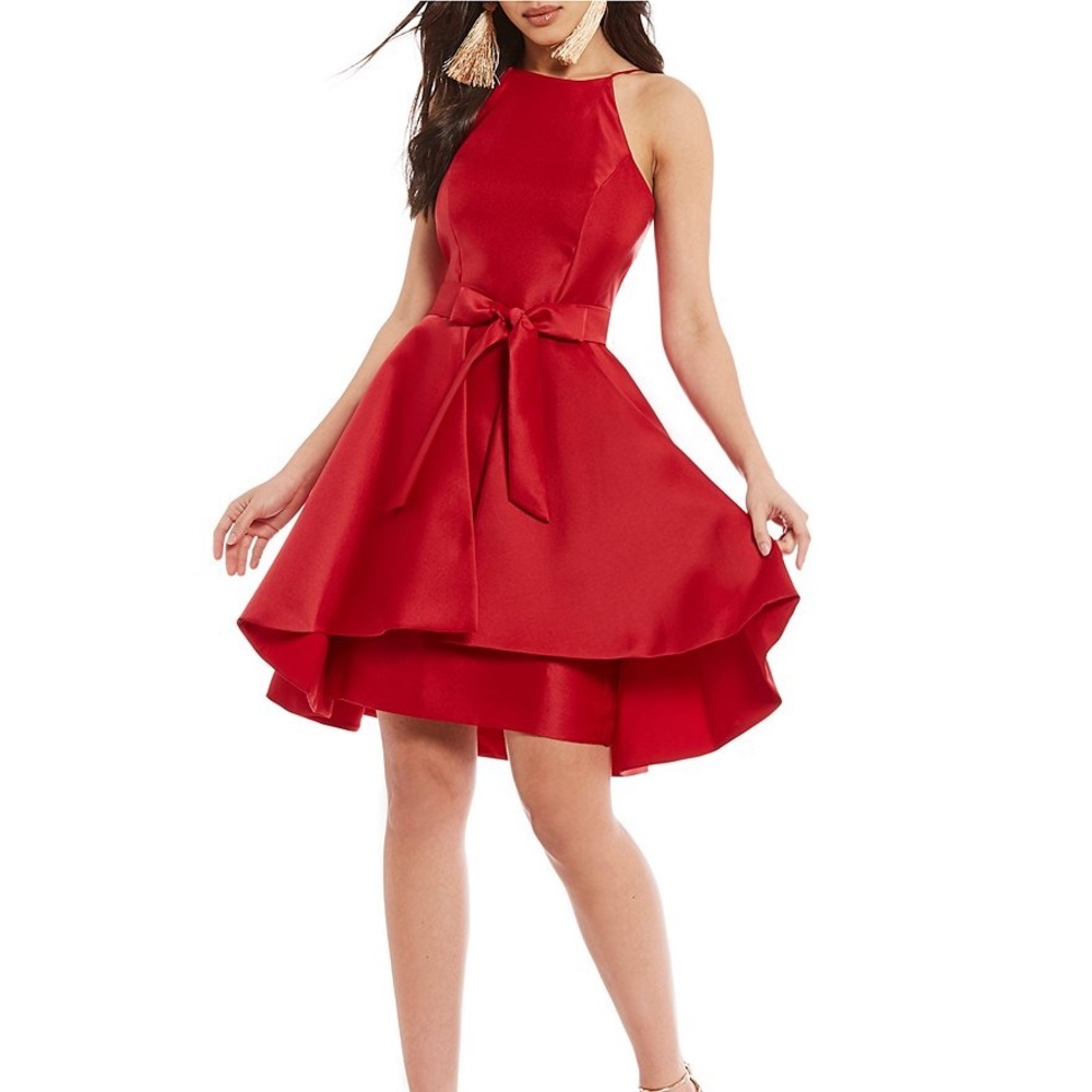 Giani Bini Hansen Red Taffeta Bow Formal Dress